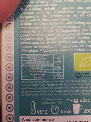 Epicerie / Thé Bio Et équitable / Thé Vert - Nutrition facts - fr