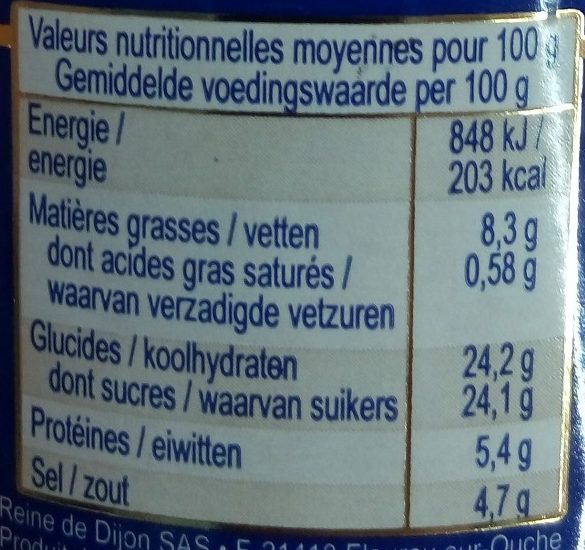 Moutarde Miel - Nutrition facts - fr
