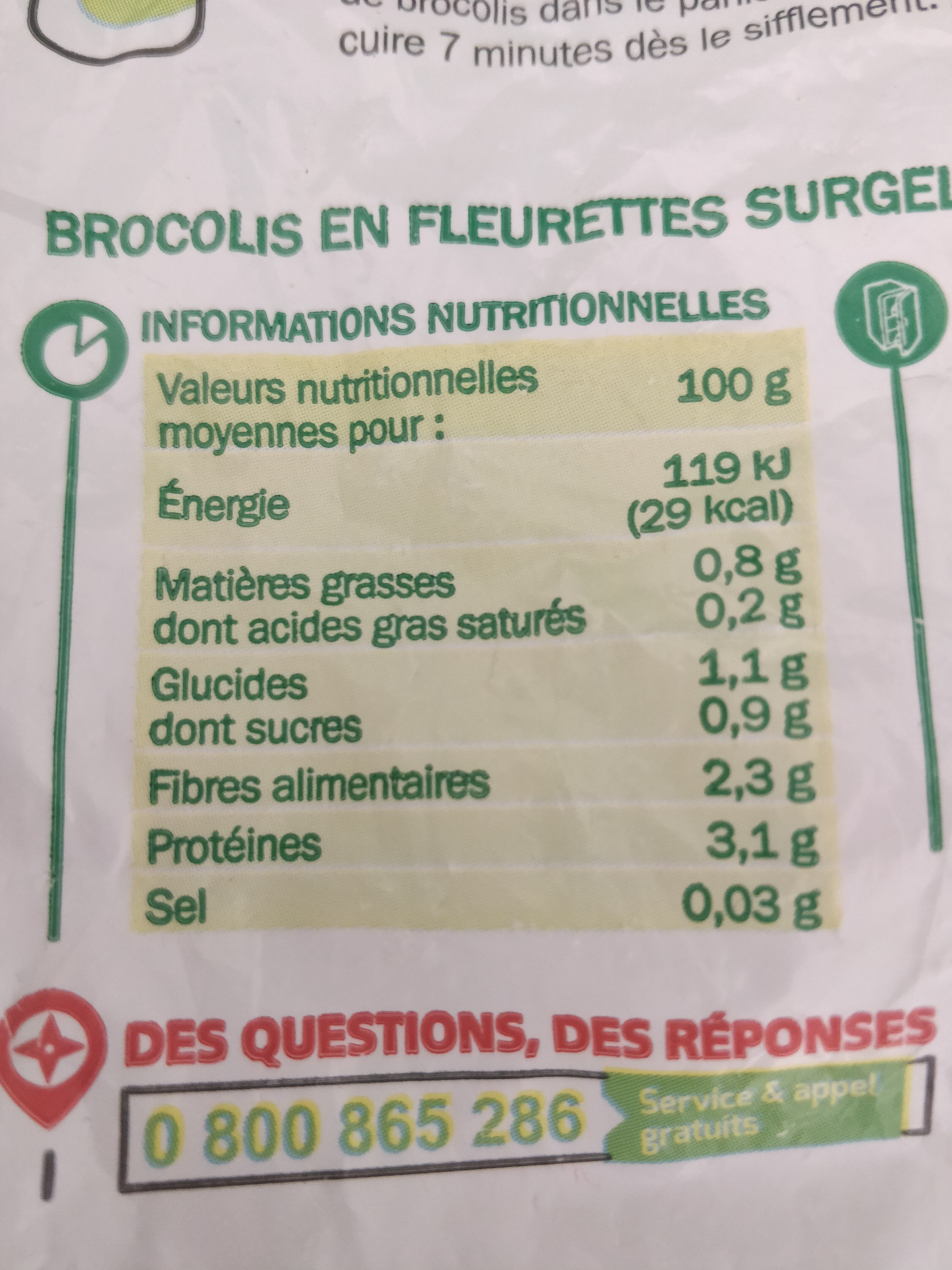 Brocolis en fleurette surgelés - حقائق غذائية - fr