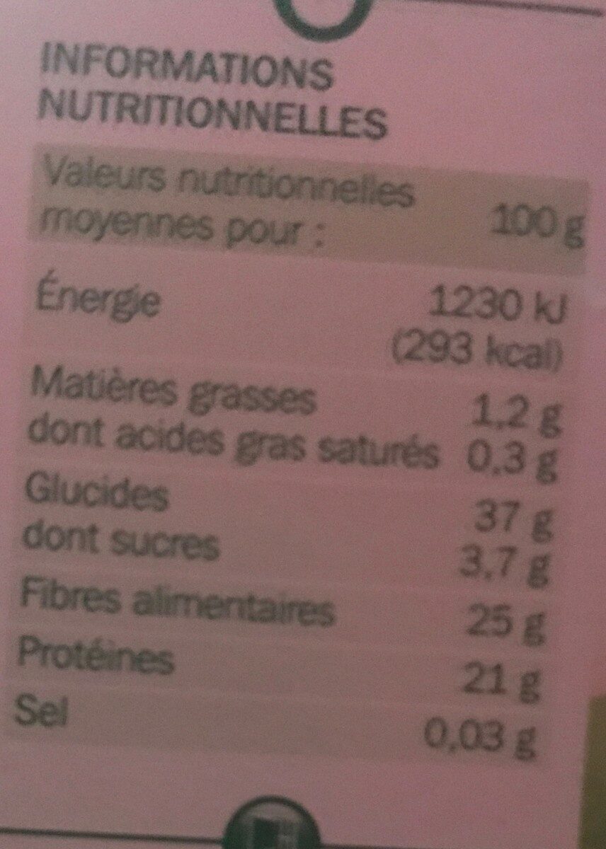 Haricots lingots - Nutrition facts - fr