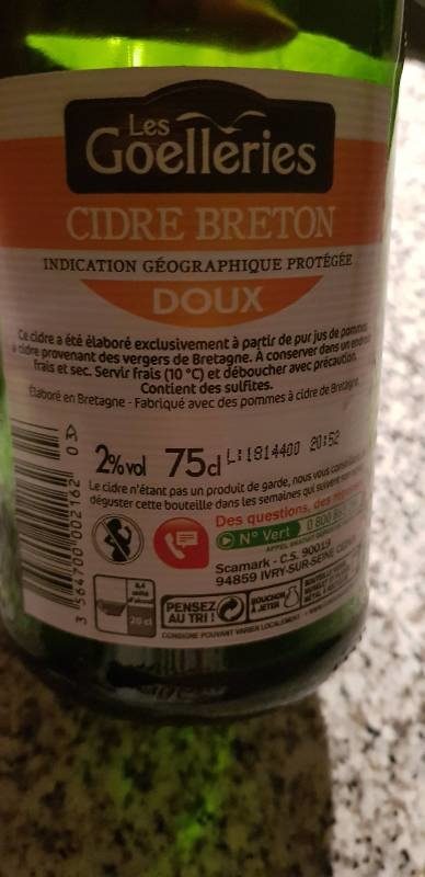 Cidre bouché breton doux 2 % - Ingredientes