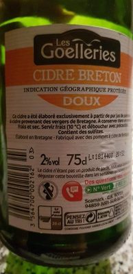 Cidre bouché breton doux 2 % - Información nutricional