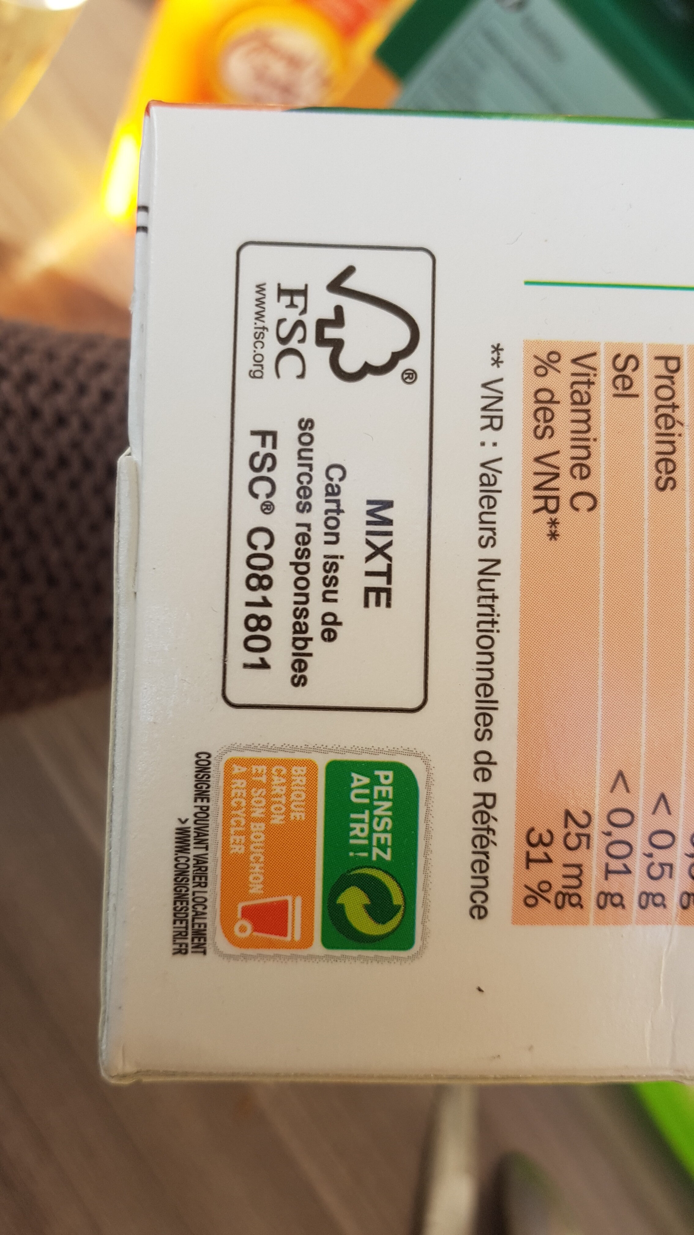 Jus d'orange pour jus - Recycling instructions and/or packaging information - fr