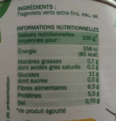Flageolets verts extra fins - Tableau nutritionnel