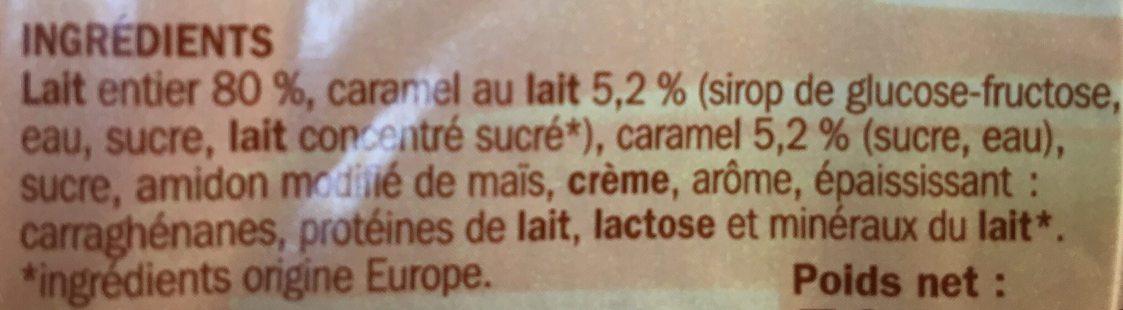 Delisse creme dessert caramel - المكونات - fr