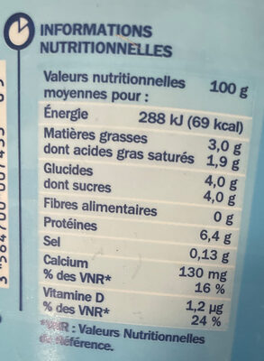 Fromage blanc au lait demi-écrémé, 3% de Mat. Gr. - Tableau nutritionnel