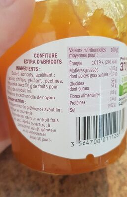 Confiture Extra Abricot - Tableau nutritionnel