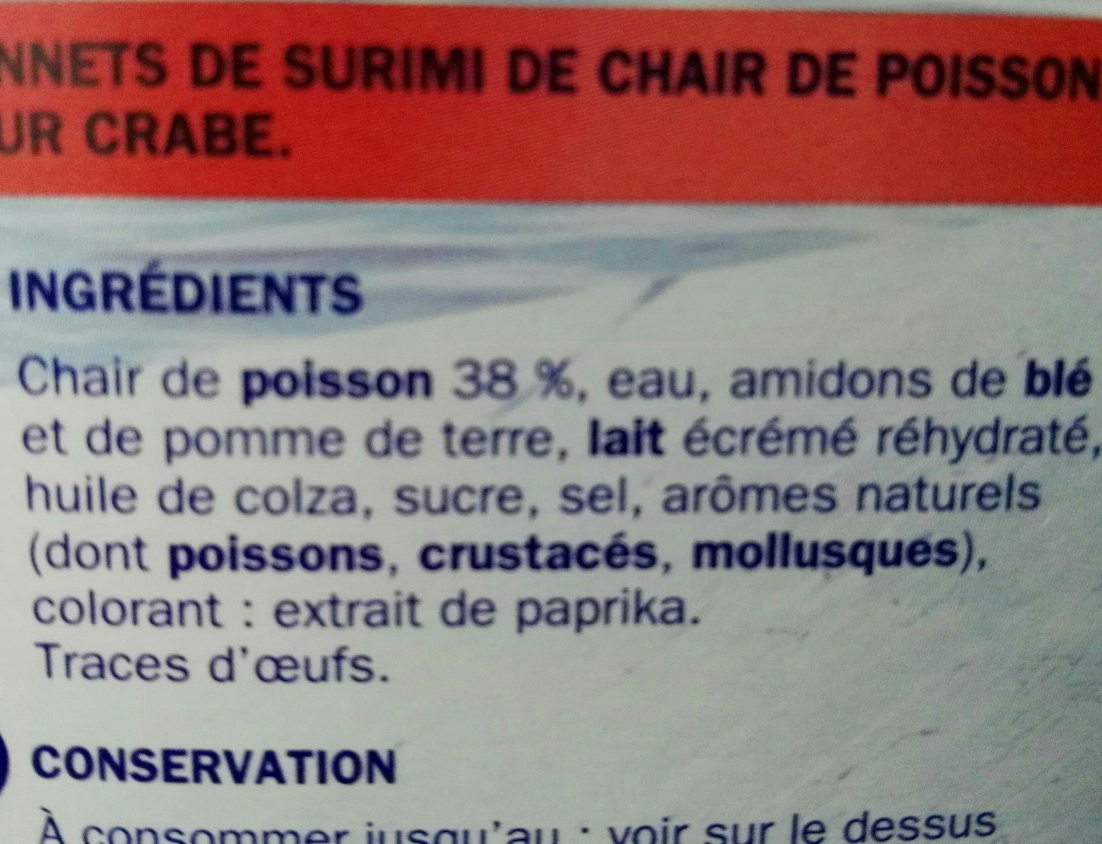 Bâtonnets de Surimi - Ingredients - fr