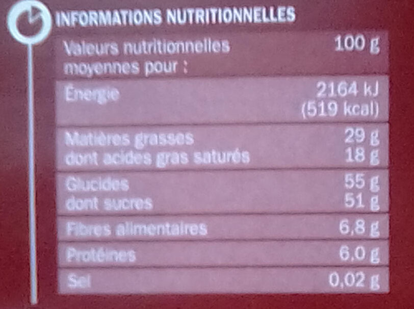 Noir Extra - Pure Beurre De Cacao - Nutrition facts - fr