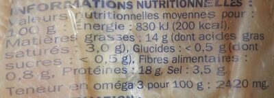 Filets de hareng fumés doux - Valori nutrizionali - fr
