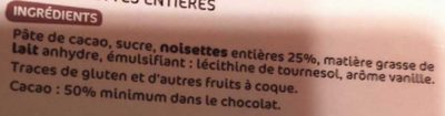 Chocolat noir noisettes entière - Ingrédients