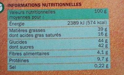 Chocolat lait noisettes - Tableau nutritionnel