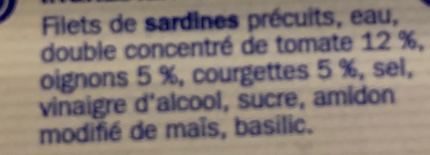 Filets de Sardines à la Tomate et aux petits légumes - Ingrédients