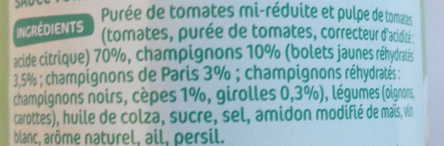 Sauce champignons - Ingrédients