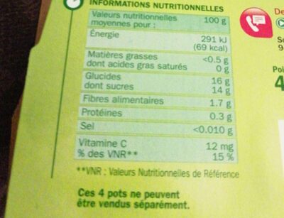Douceurs du verger - Pomme  + Poire - Nutrition facts - fr