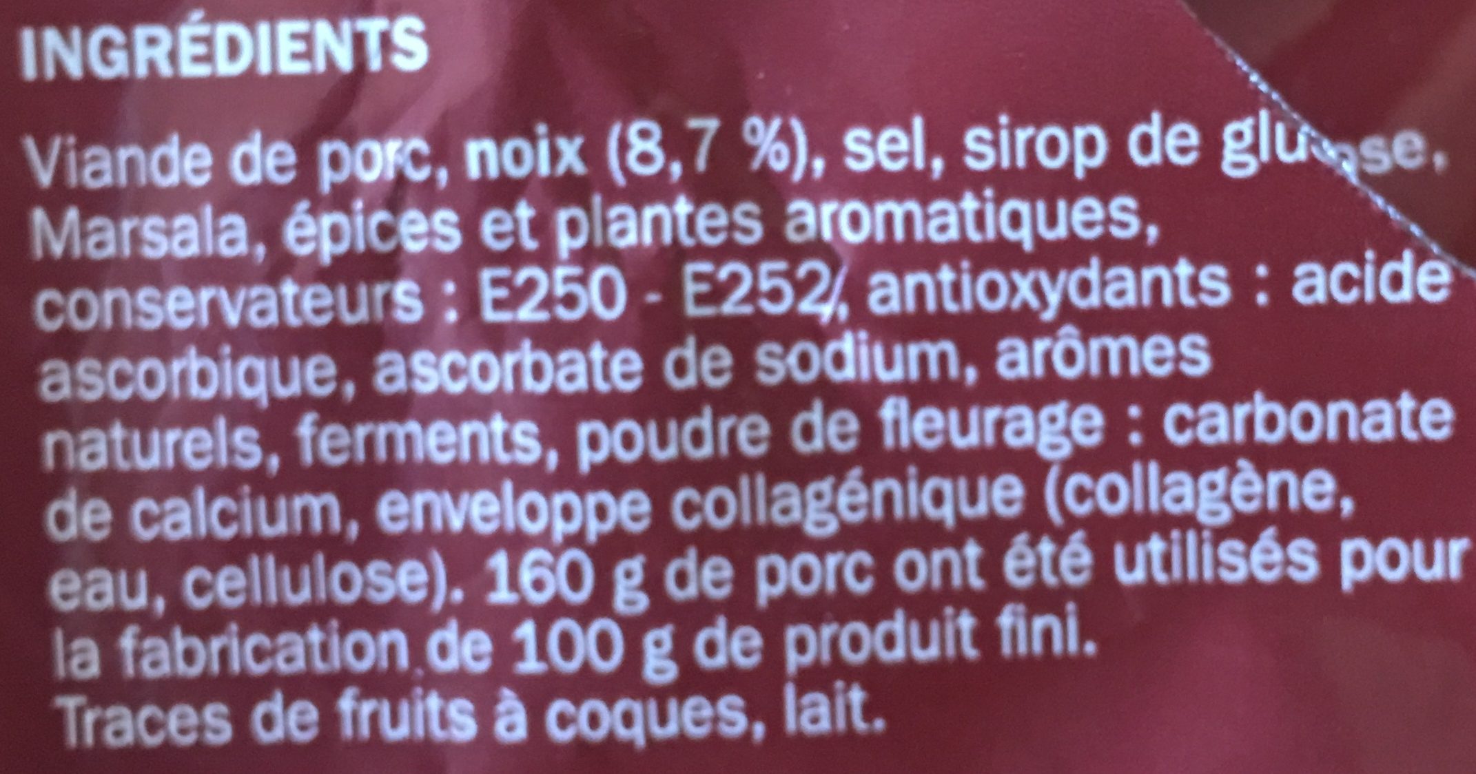 Mini Saucissons secs Saint Azay Aux noix - Ingredients - fr