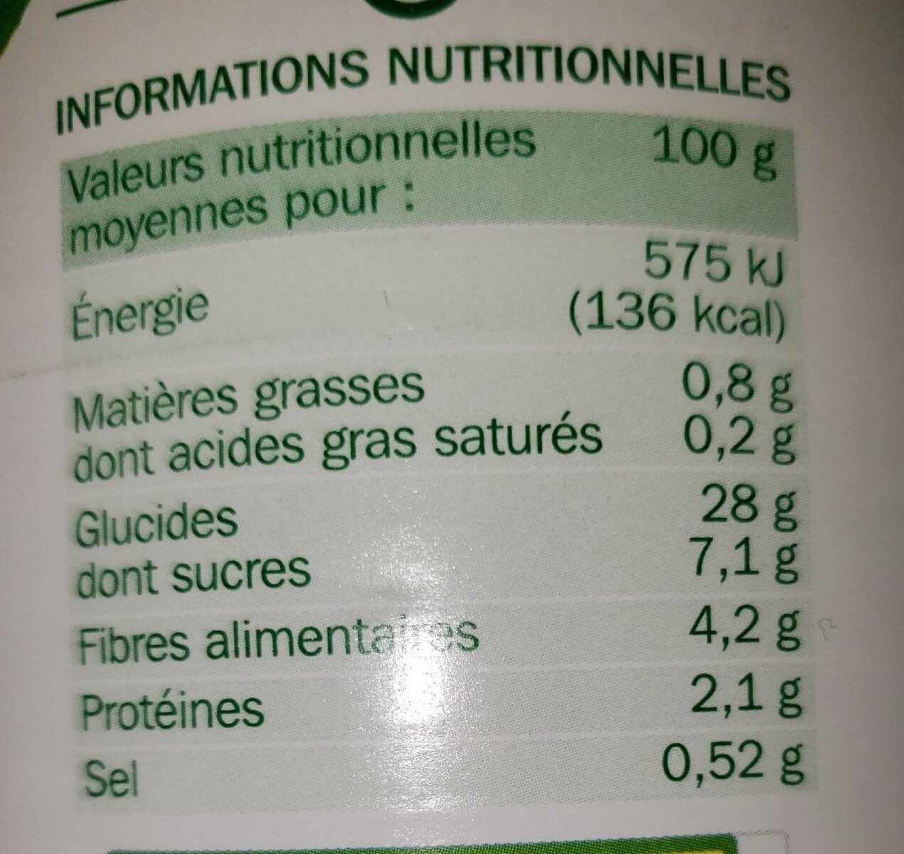 Marrons entiers - Nutrition facts - fr