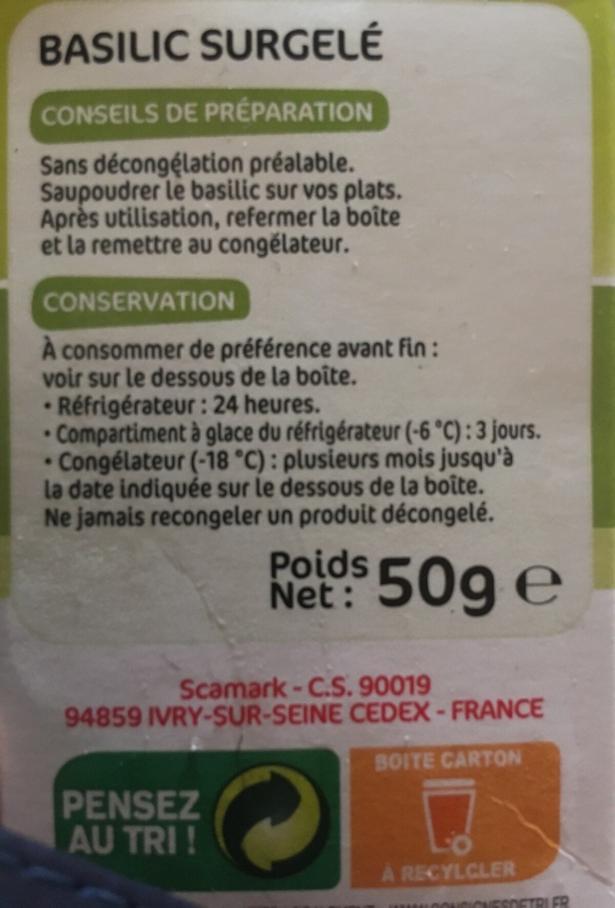 Basilic surgelé - Ingredients - fr