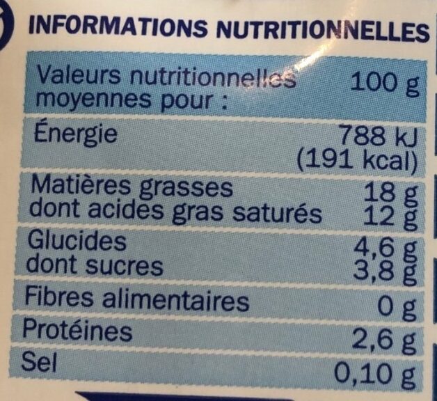 Crème légère UHT 18% semi-épaisse - حقائق غذائية - fr