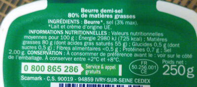 Beurrier tendre 80%mg - Nutrition facts - fr
