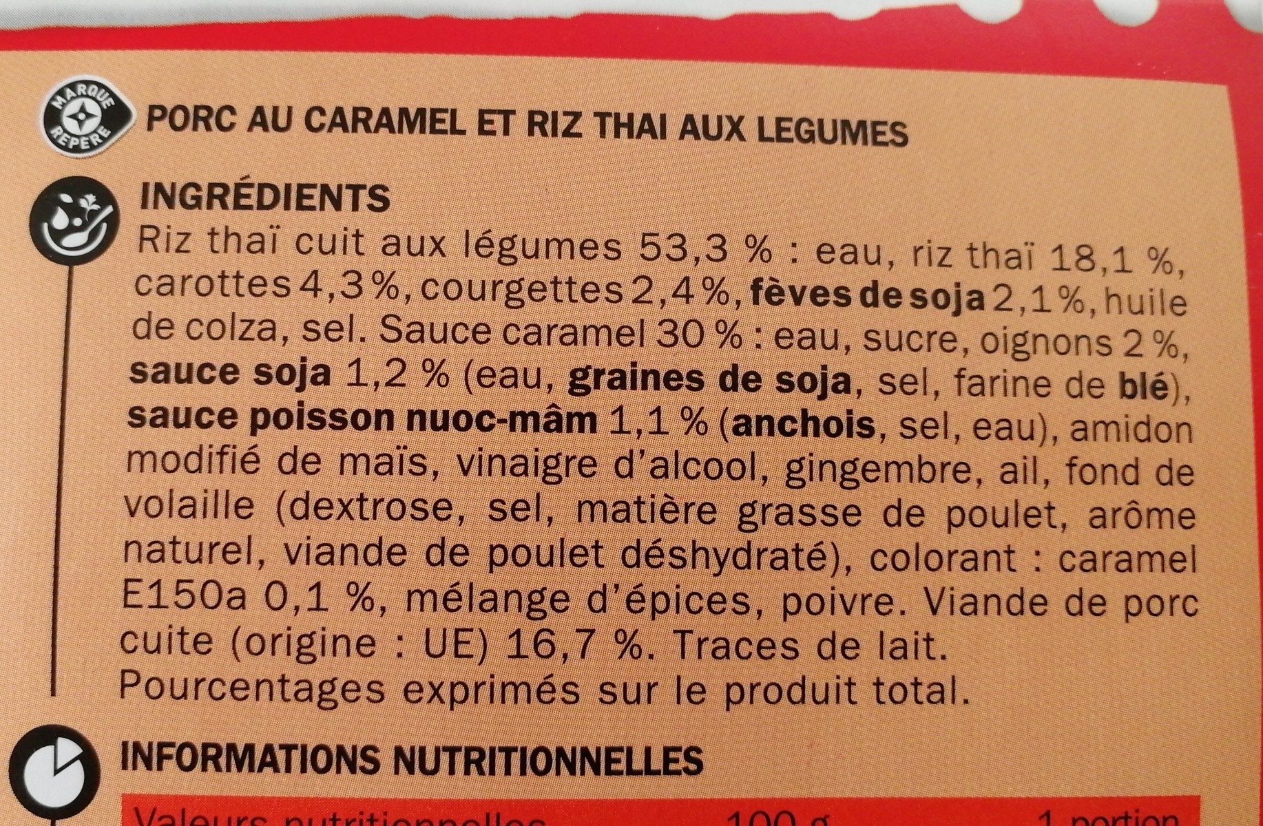 Porc au caramel et son riz thaï - Ingredients - fr