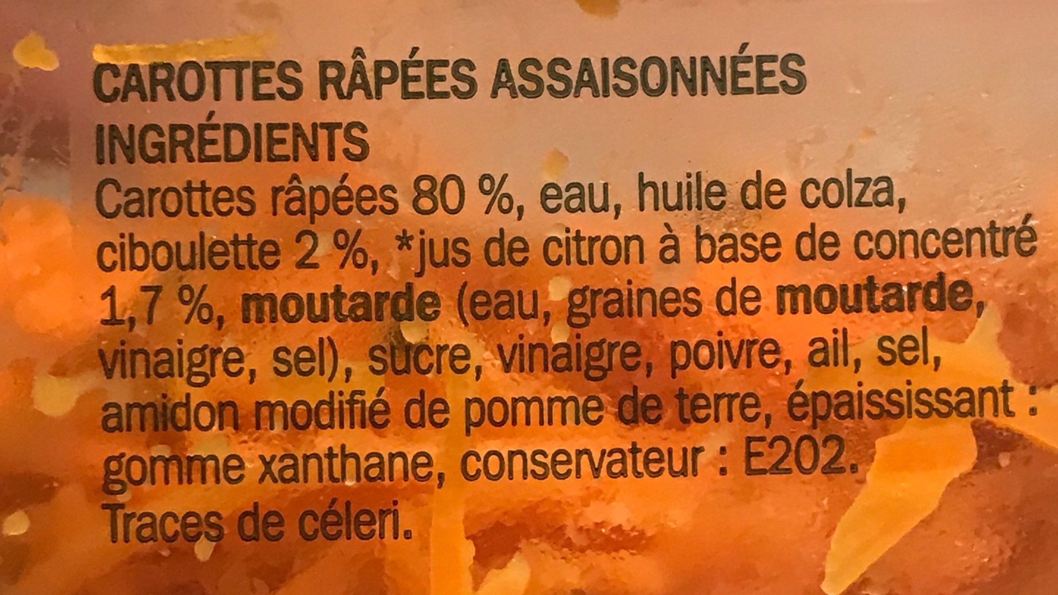 Carottes Râpées assaisonnées - Ingredientes - fr