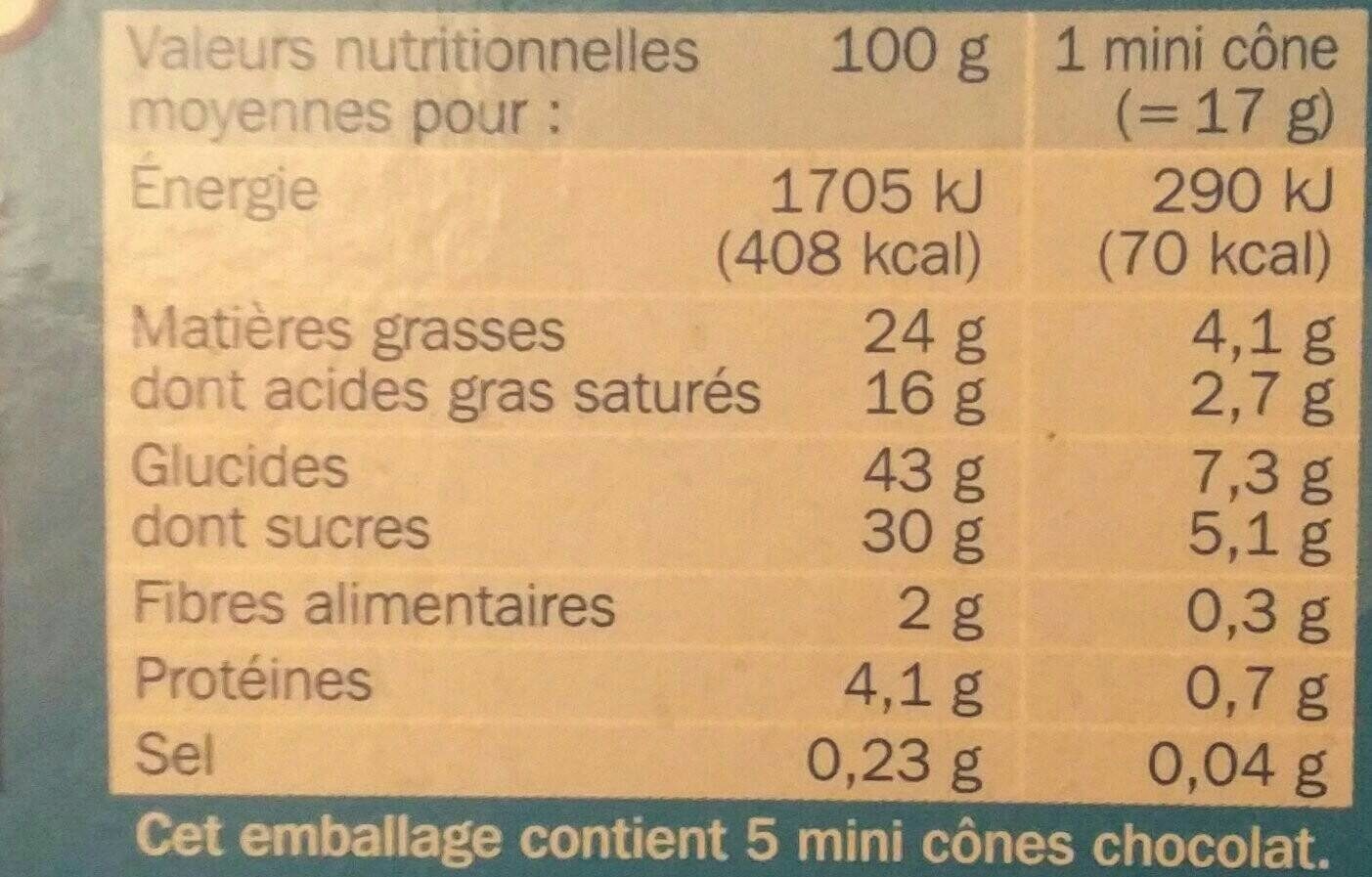 10 mini cônes Chocolat & Vanille - Voedingswaarden - fr