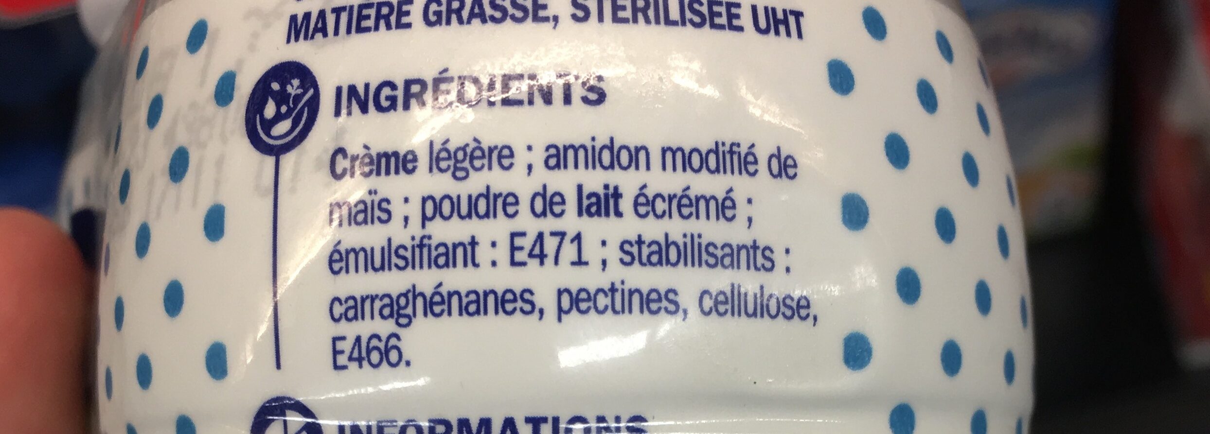 Crème liquide - Ingrédients