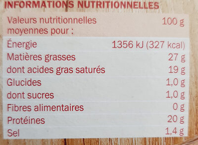 Fromage pour tartiflette - Tableau nutritionnel