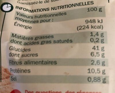 Muffins blancs - Tableau nutritionnel