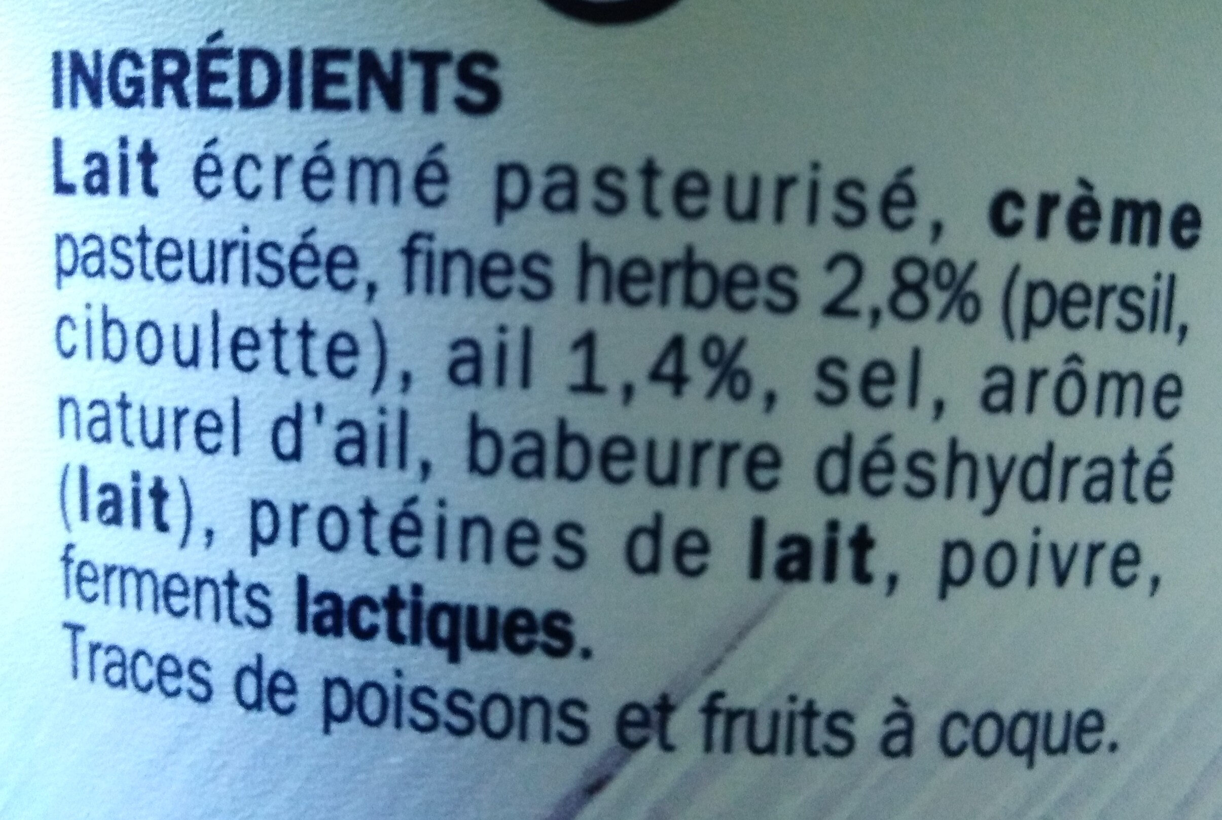 Prim'frais Ail & Fines Herbes - Ingrédients