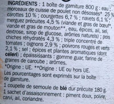 Couscous Volaille et Merguez - Ingredienser - fr