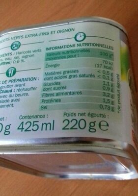 Haricots verts extra fins boîte - Tableau nutritionnel