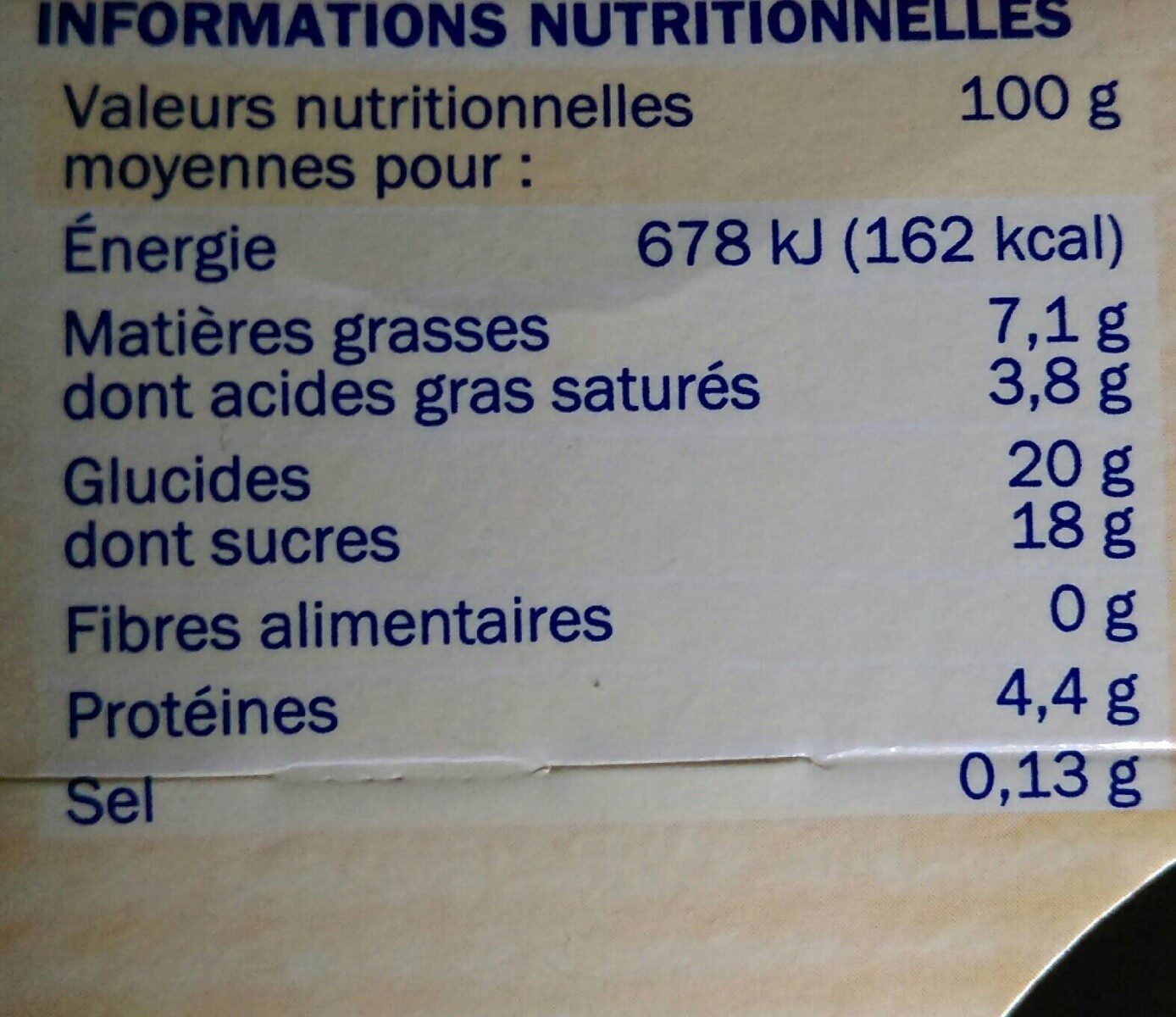 Ma crème aux oeufs - Información nutricional - fr