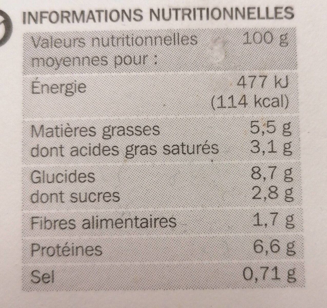 Hachis Parmentier, 300 Grammes, Marque Côté Table - Tableau nutritionnel