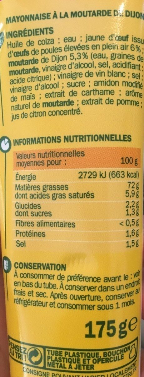 Mayonnaise à la moutarde de Dijon - Nutrition facts - fr