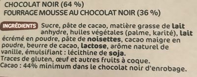 Chocolat noir fourré mousse - Ingrédients
