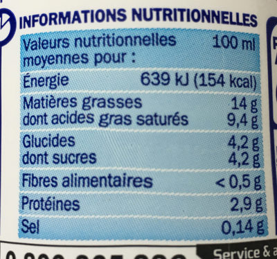 Crème fraîche fluide légère 12 % Mat. Gr. - Tableau nutritionnel