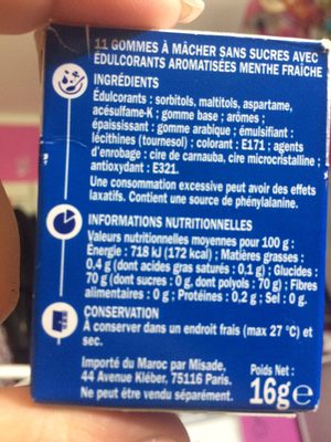 Chewing gum menthe fraîche - Ingredients - fr