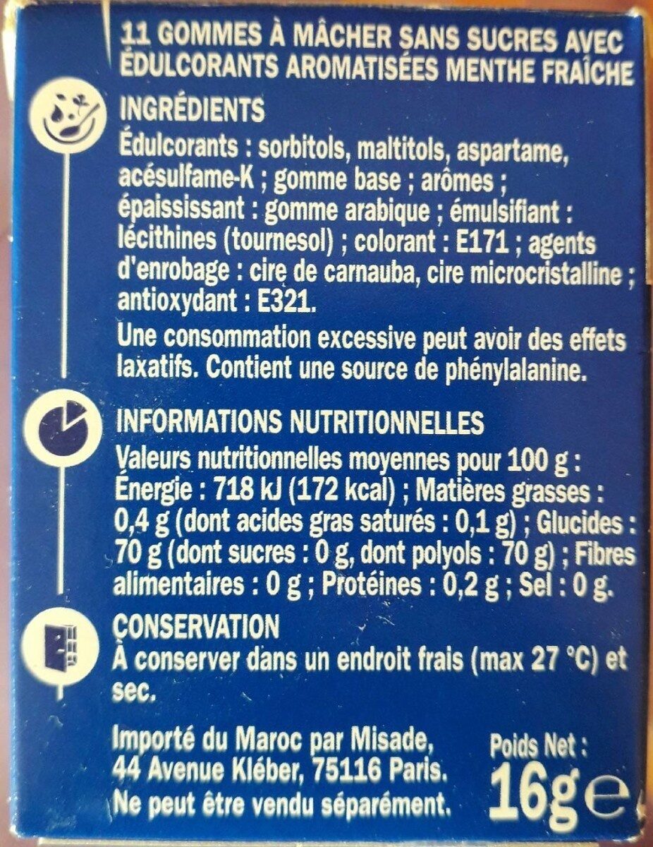 Chewing gum menthe fraîche - Nutrition facts - fr