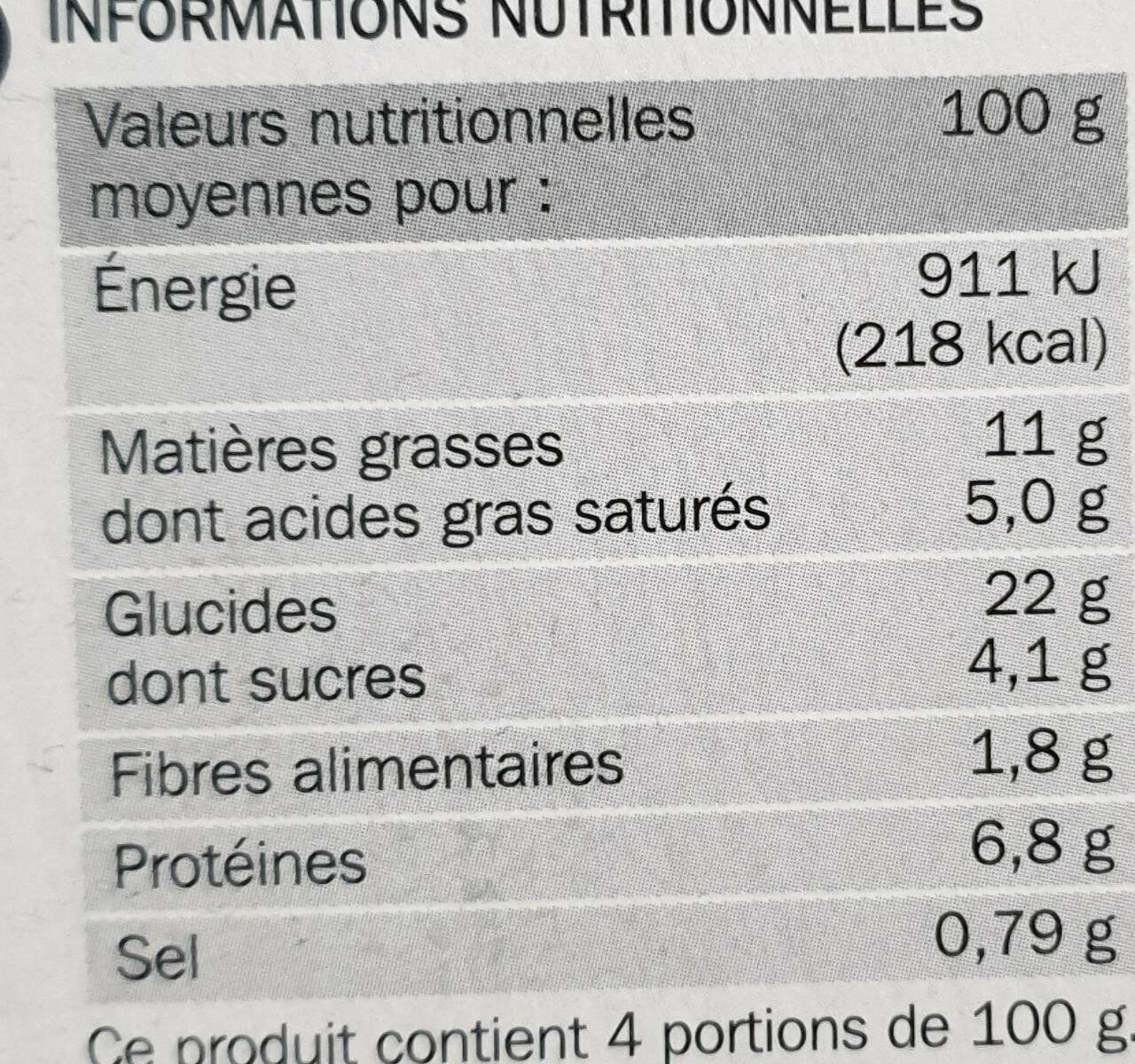 Tarte Tomates Chèvre Courgette - Ernæringsfakta - fr
