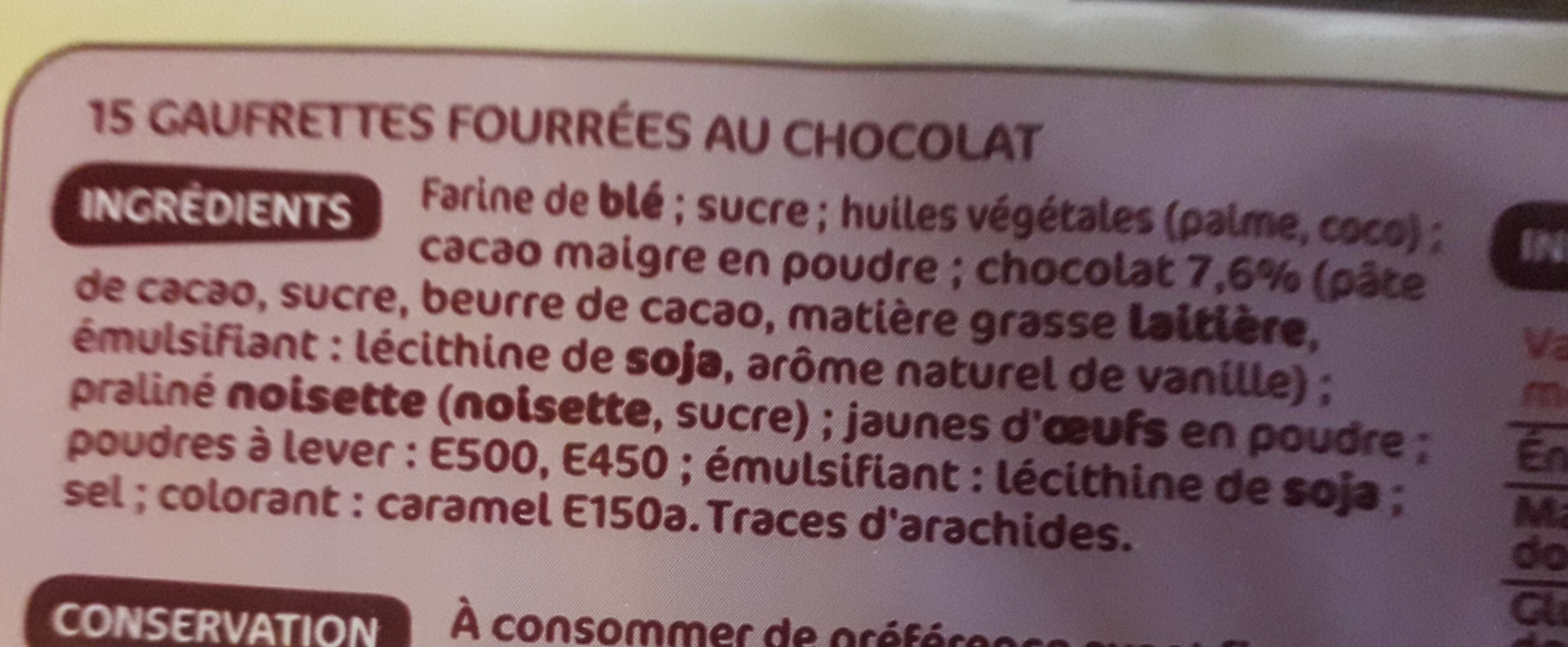 Gaufrettes chocolat x15 - Ingredients - fr