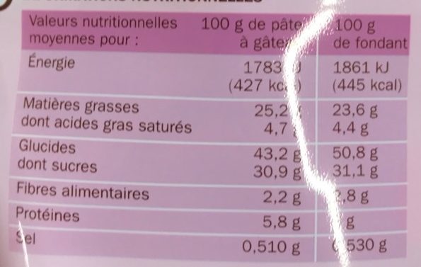 Préparation Fondant Chocolat - Nutrition facts - fr