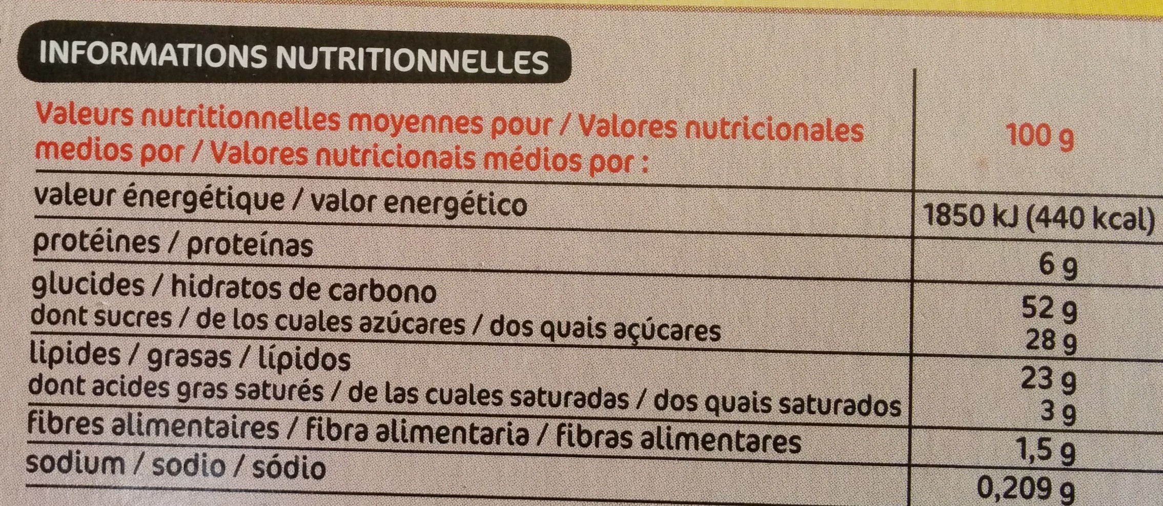 Mini marbrés chocolat x 7 - Nutrition facts - fr