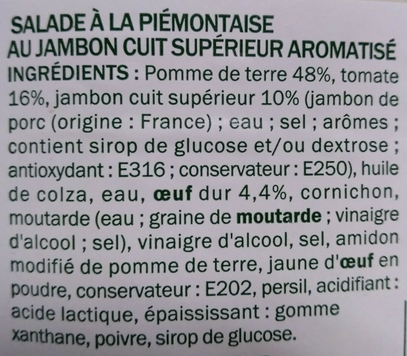 Piémontaise - Ingrédients
