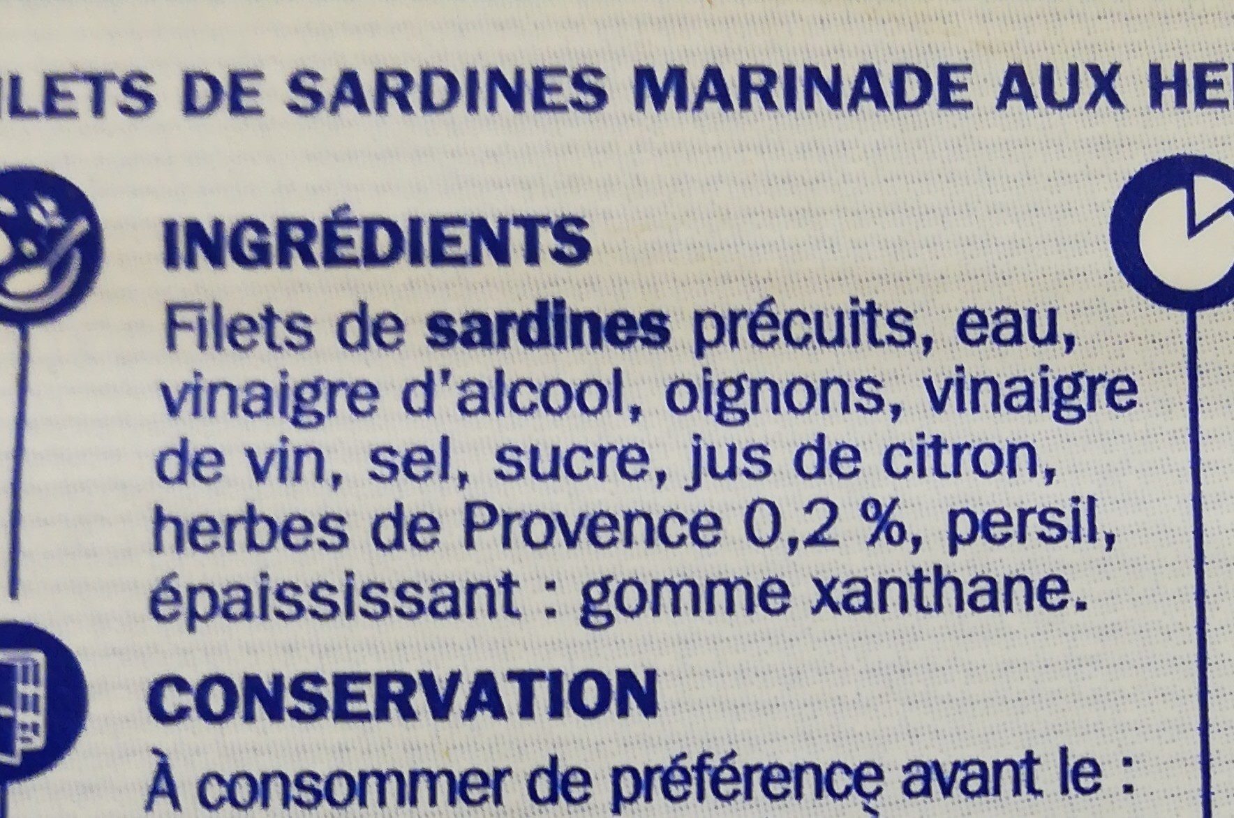 Filets sardine herbes de Provence - Ingredientes - fr