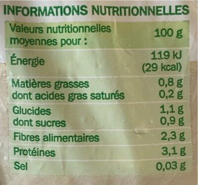 Purée Brocolis nature - Nutrition facts - fr