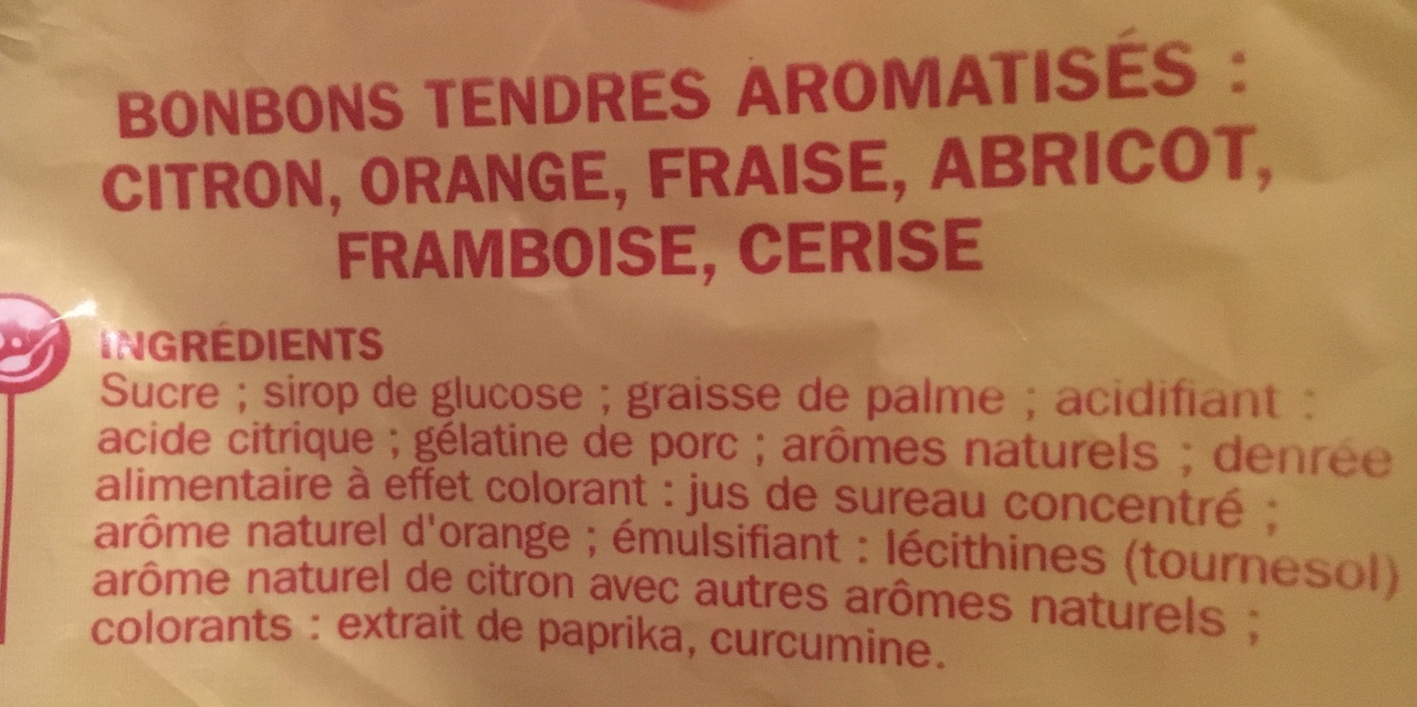 Bonbons Confiserie du Domaine Tendres fruits - Ingrédients