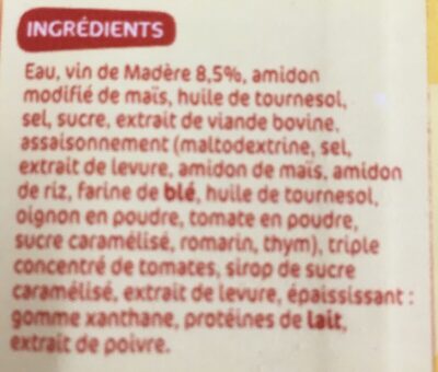 Sauce Madère - Ingrédients
