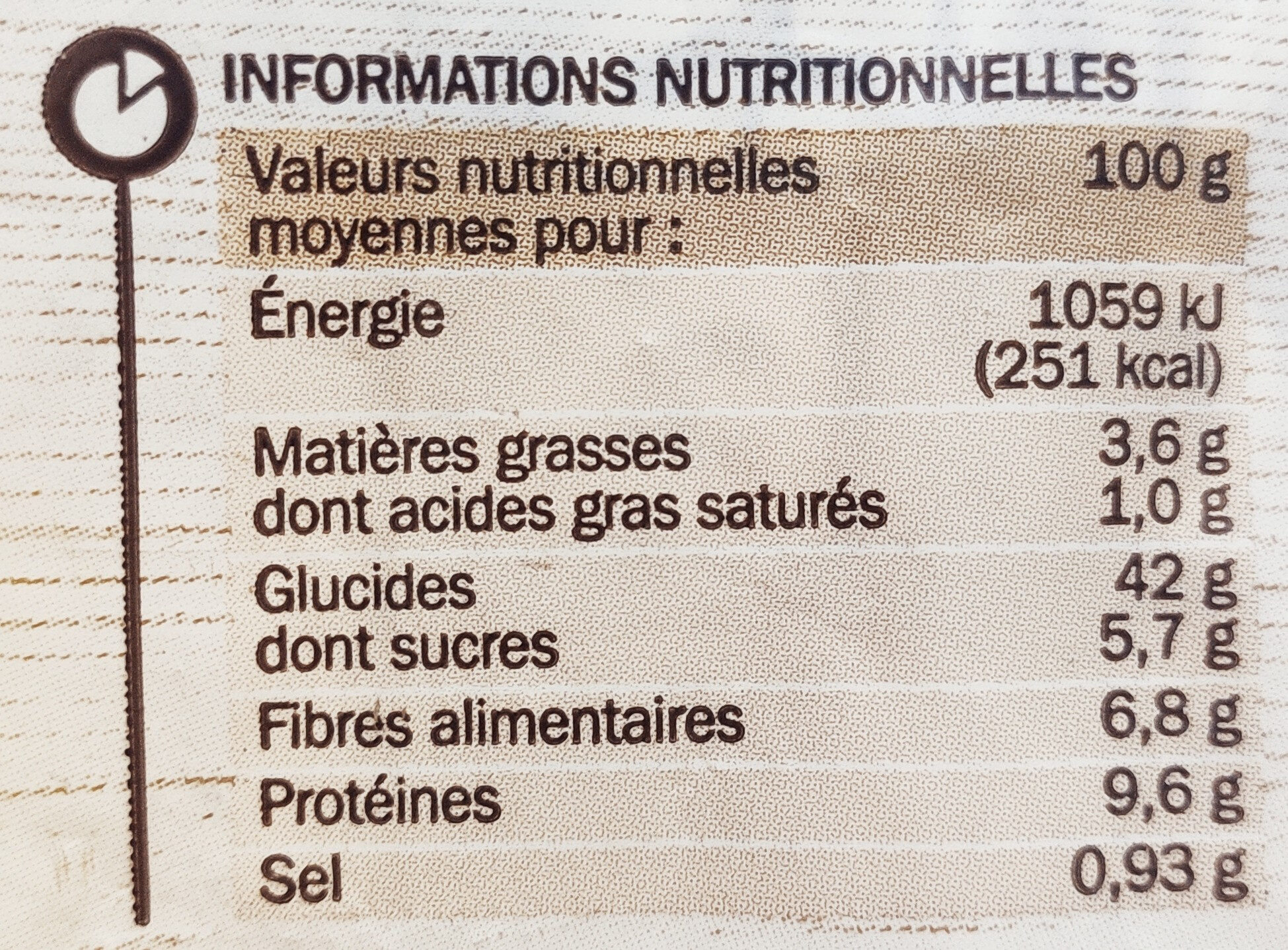 Pain de mie Grandes tranches Complet - Nutrition facts - fr